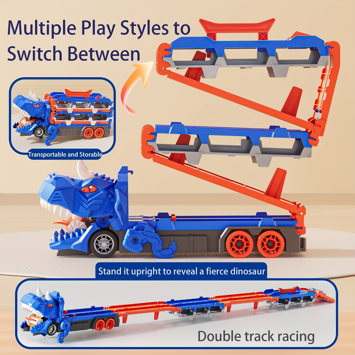 12 Cars Dino Truck Race Track Set For Toddlers 3-6