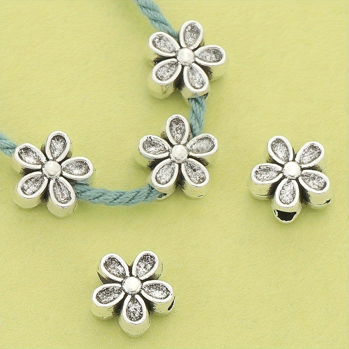 Vintage Tibetan Silvery Five Petal Alloy Beads For Jewelry