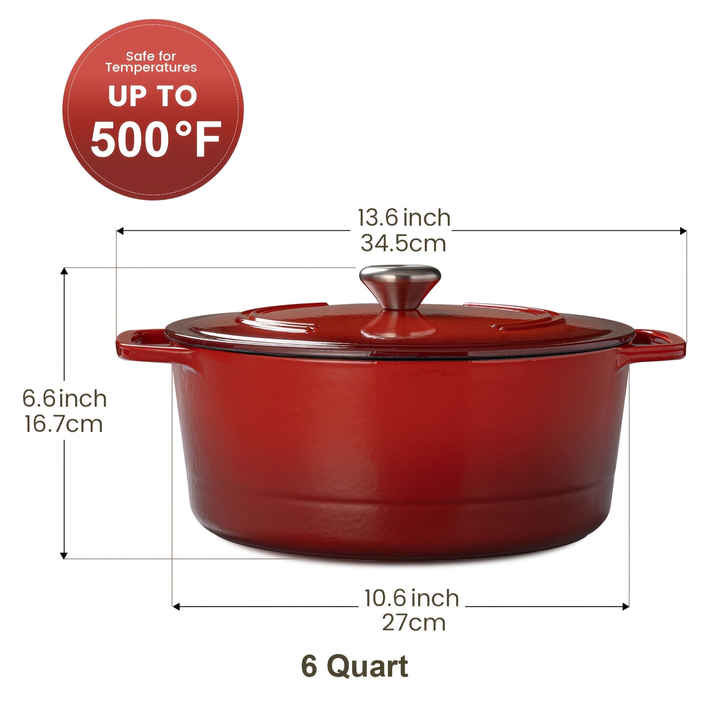 Six Qt Enameled Cast Iron Dutch Oven With Lid Dual Handles