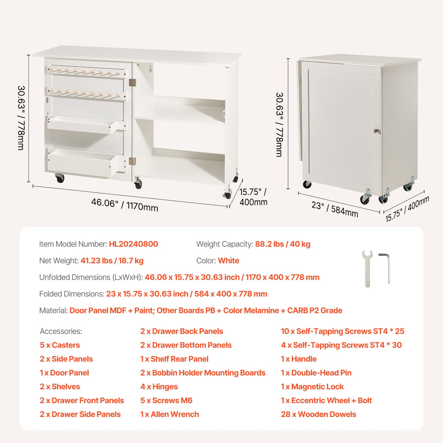 Vevor Folding Sewing Craft Table With Lockable Wheels