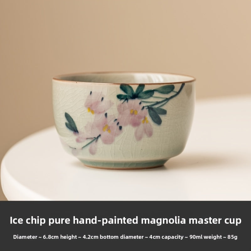 Pure Hand Painted Ice Flake Magnolia Flower Tea Cup Ceramic