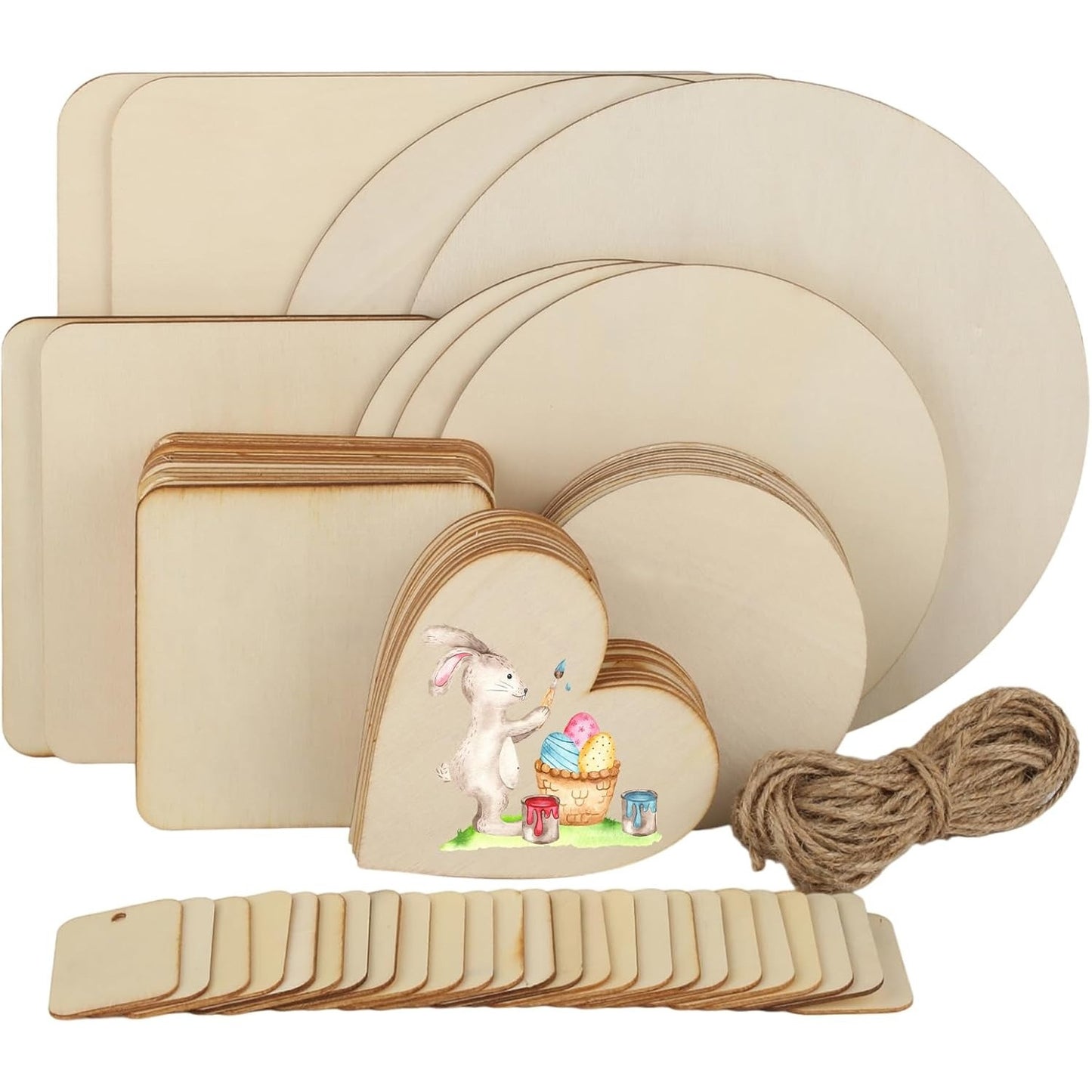 65pcs Untreated Wooden Shapes Set for DIY and Christmas