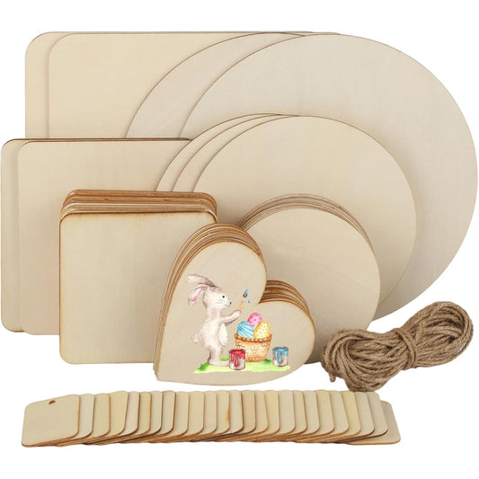 65pcs Untreated Wooden Shapes Set for DIY and Christmas
