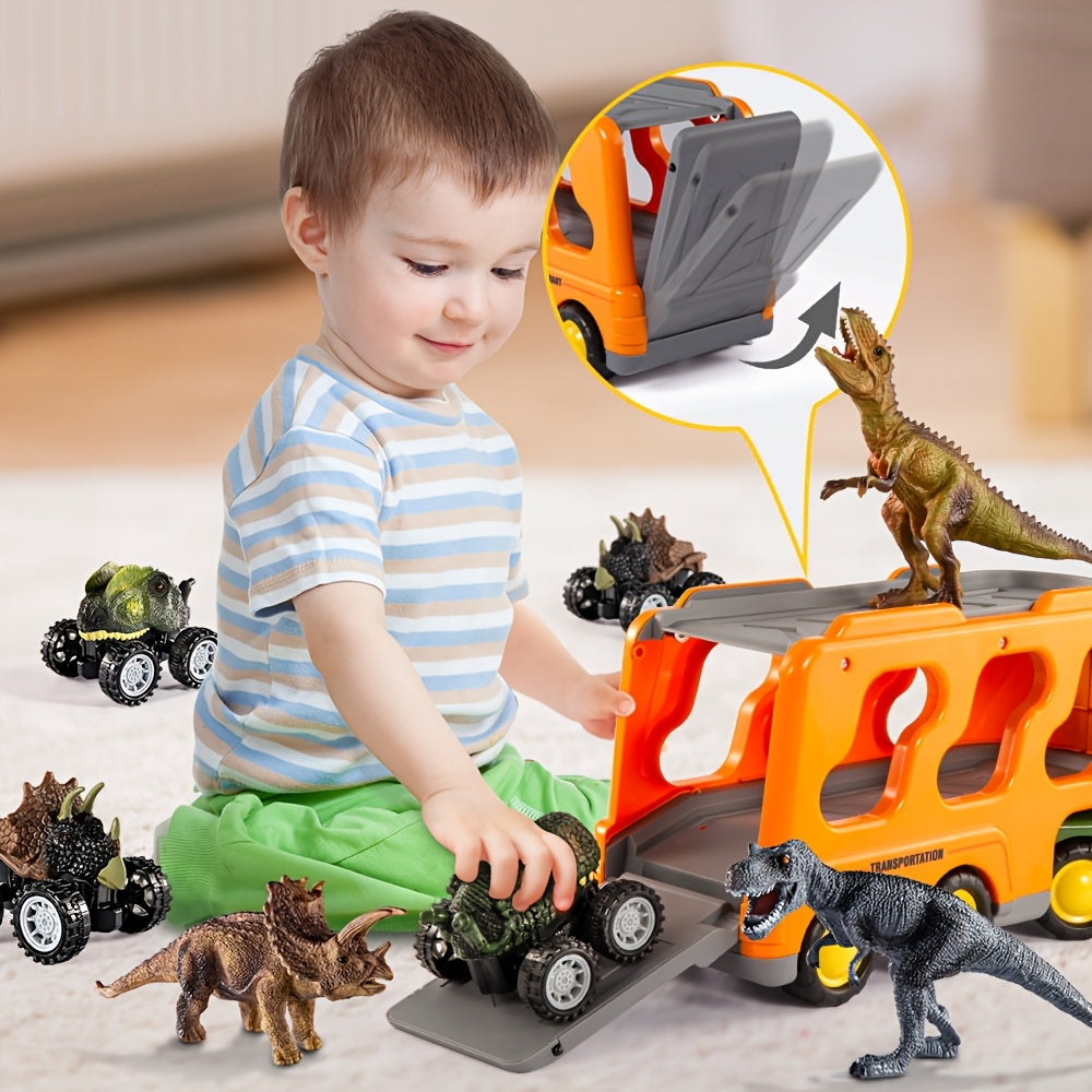 Dinosaur Truck Toy Set With Dino Figures And Monster Cars