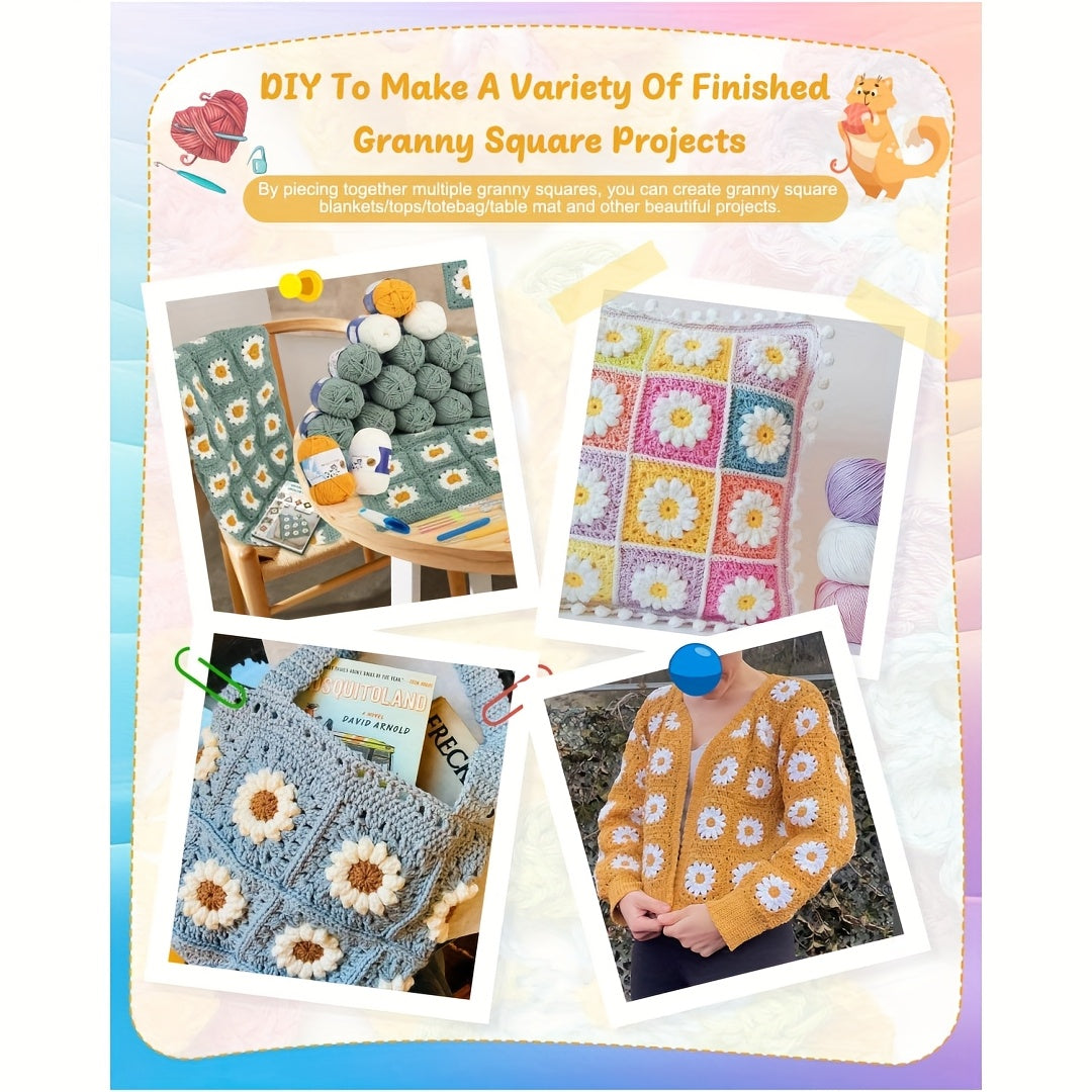 Beginner Crochet Blanket Kit With Granny Squares And Yarns