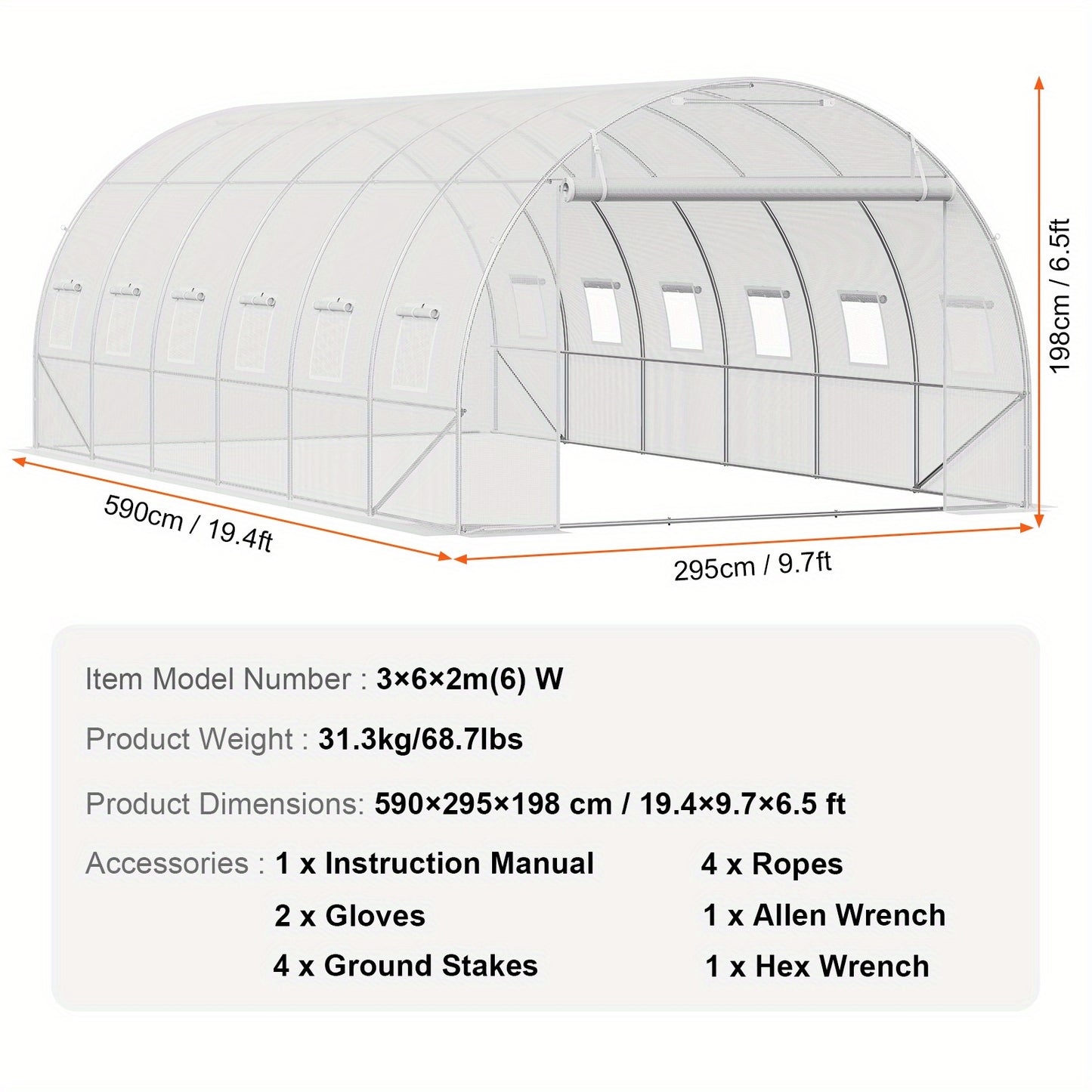 Happybuy Walk In Tunnel Greenhouse 19.4x9.7x6.5 Ft Outdoor