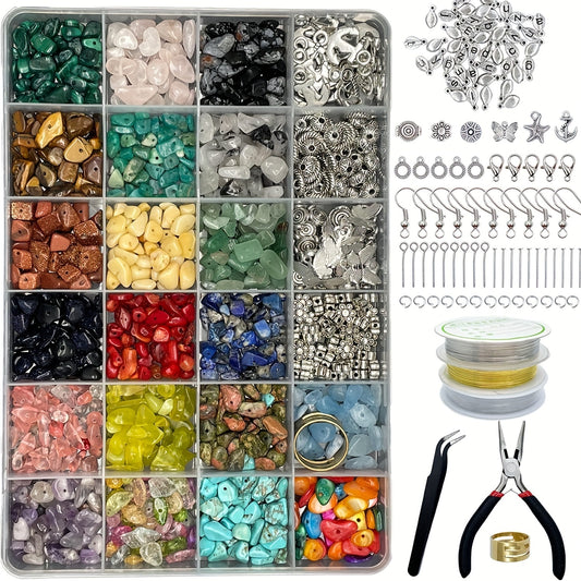 24 Grid Irregular Stone Beaded DIY Jewelry Kit With Tools