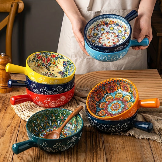 Zenora Bohemian Ceramic Bowls With Handle Heatproof Deep