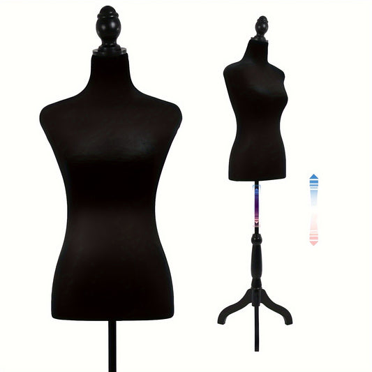 Adjustable Height Female Black Dress Form With Tripod Stand
