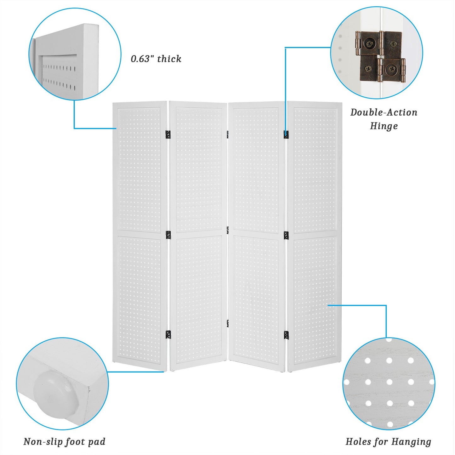 5 Ft Wood Freestanding Pegboard Room Divider Organizer