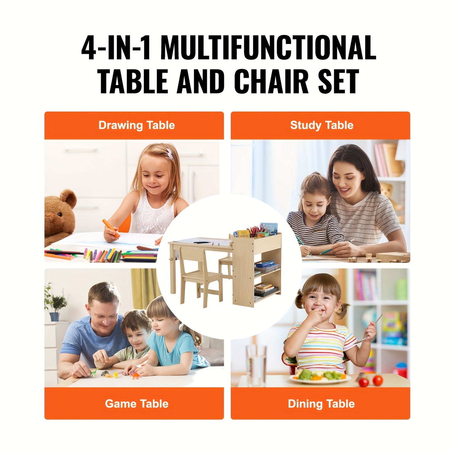 Happybuy Wooden Kids Art Table With 2 Chairs And Cabinet