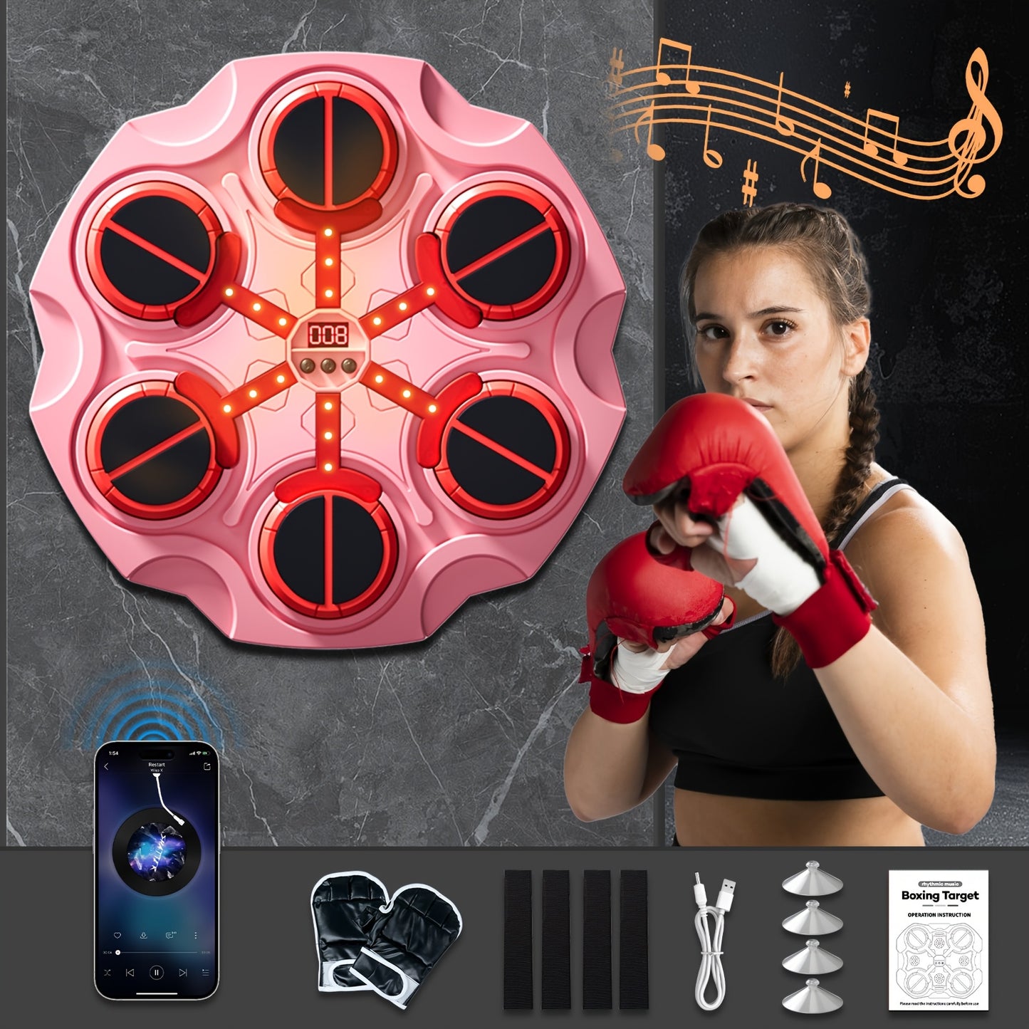 Music Boxing Machine 2 Upgrade Wall Mounted Home Gym Kids
