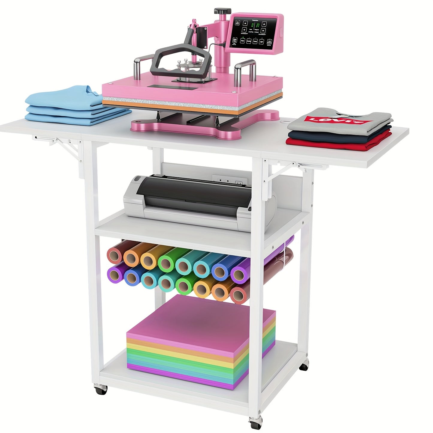 Foldable 3-Tier Heat Press Table with Vinyl Holder for DIY