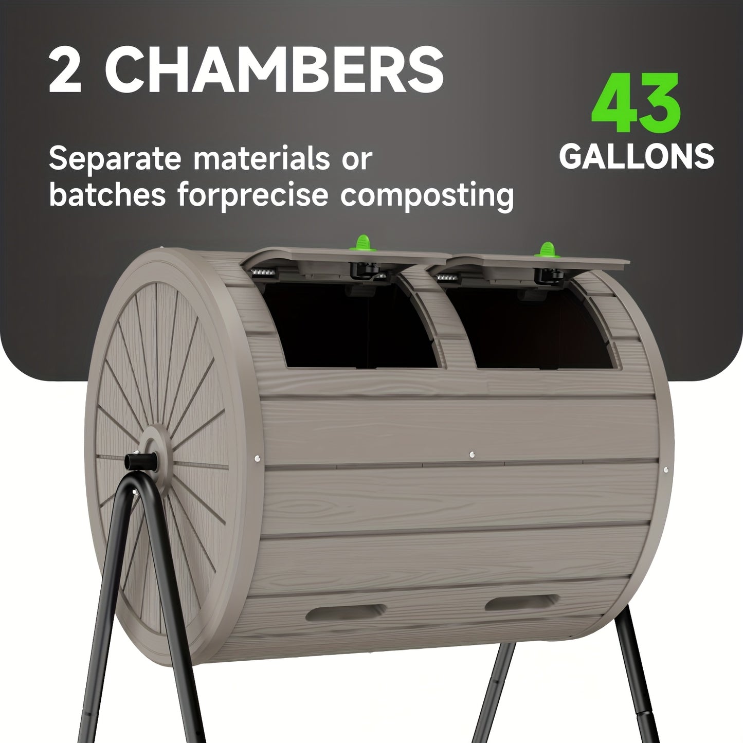 Dual Chamber Tumble Composter 43 Gallons Black Rotating