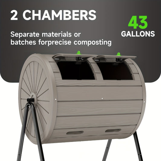 Dual Chamber Tumble Composter 43 Gallons Black Rotating