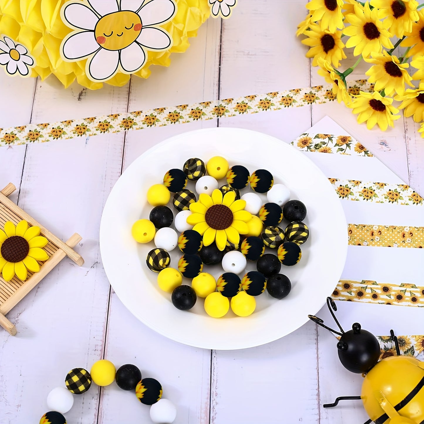 Yellow Sunflower Silicone Bead Set 82pcs For DIY Jewelry