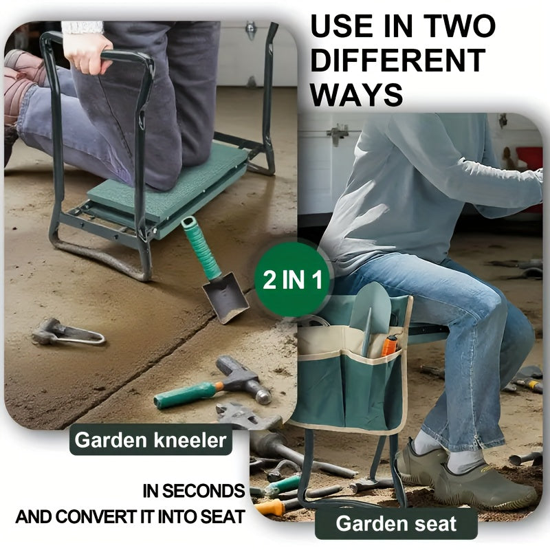 Foldable Garden Kneeling Chair With Tool Bags And Storage