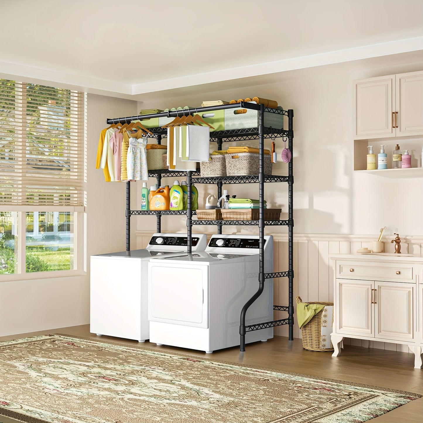 Heavy Duty Freestanding Laundry Rack 6 Shelves And Rods