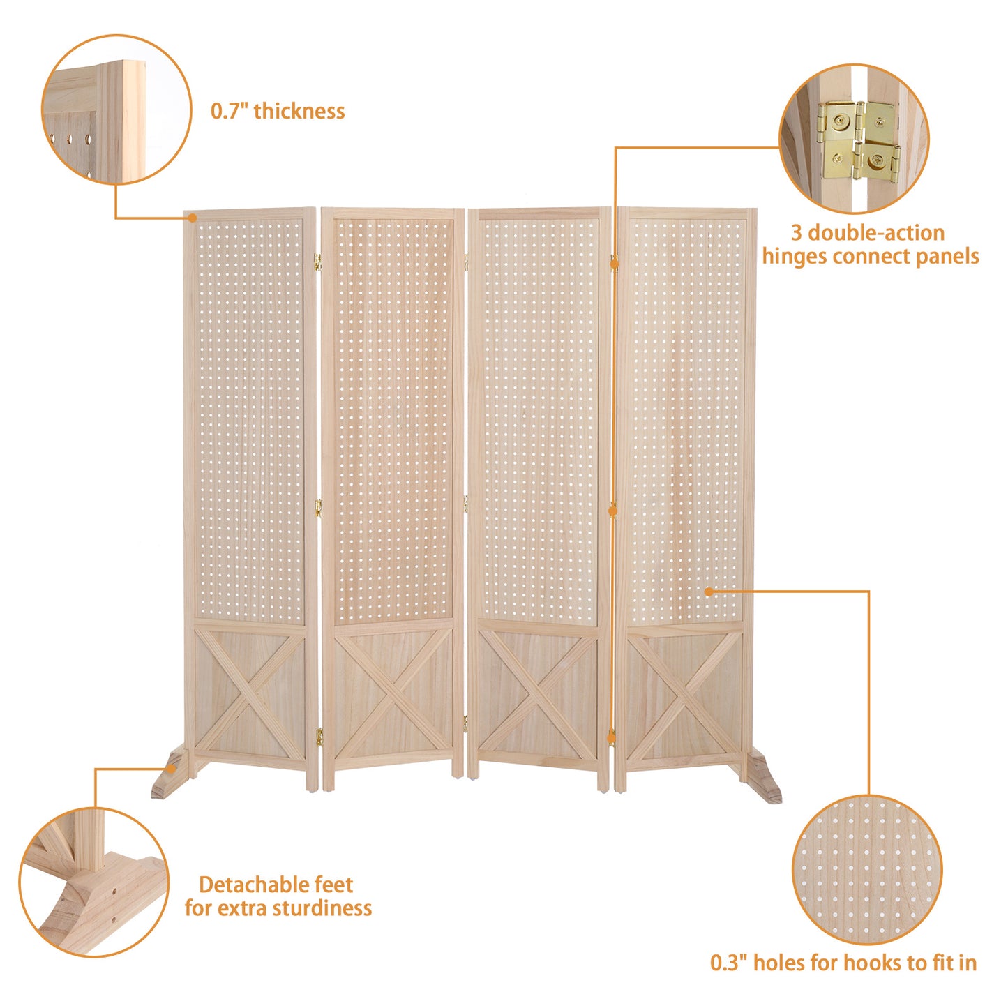 Vingli 60 Inch Freestanding Wood Pegboard Room Divider