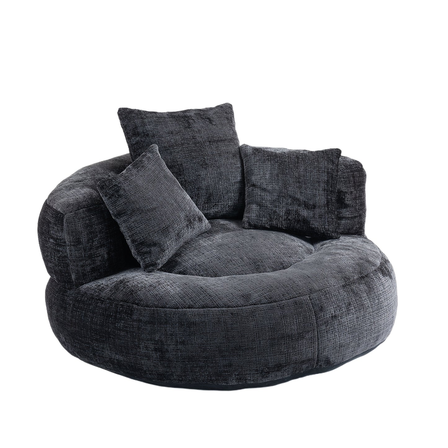 Plush Dark Blue Bean Bag Chair With Integrated Pillows