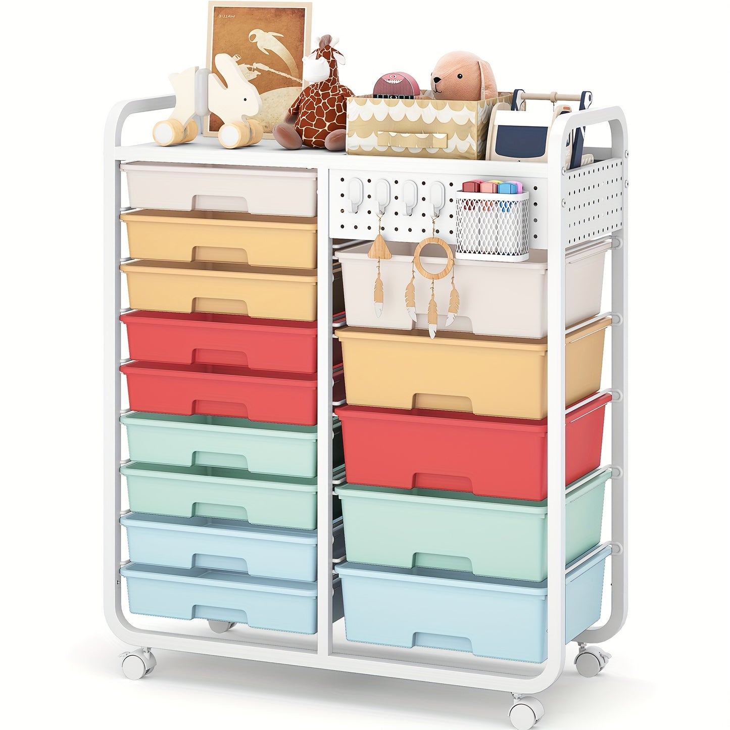 TOOLF Durable 14-Drawer Rolling Metal Storage Cart
