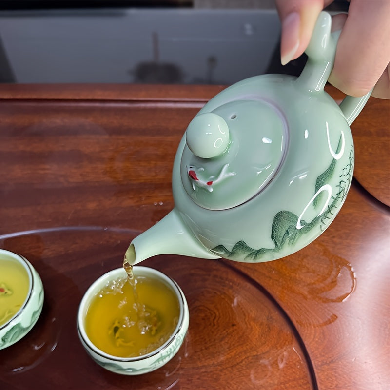Hand Painted Modern Ceramic Carp Tea Set 5 Piece For Home