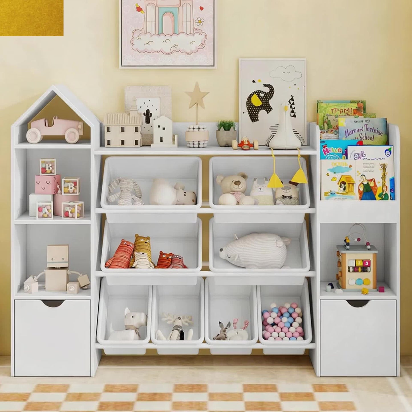 Versatile White 8-Bin 4-Tier Organizer with Wheels