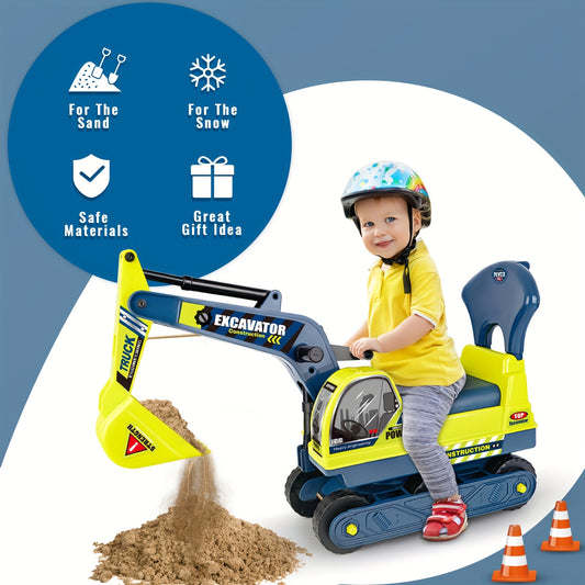 Push Powered Excavator Toy Car With Bumper Green Yellow