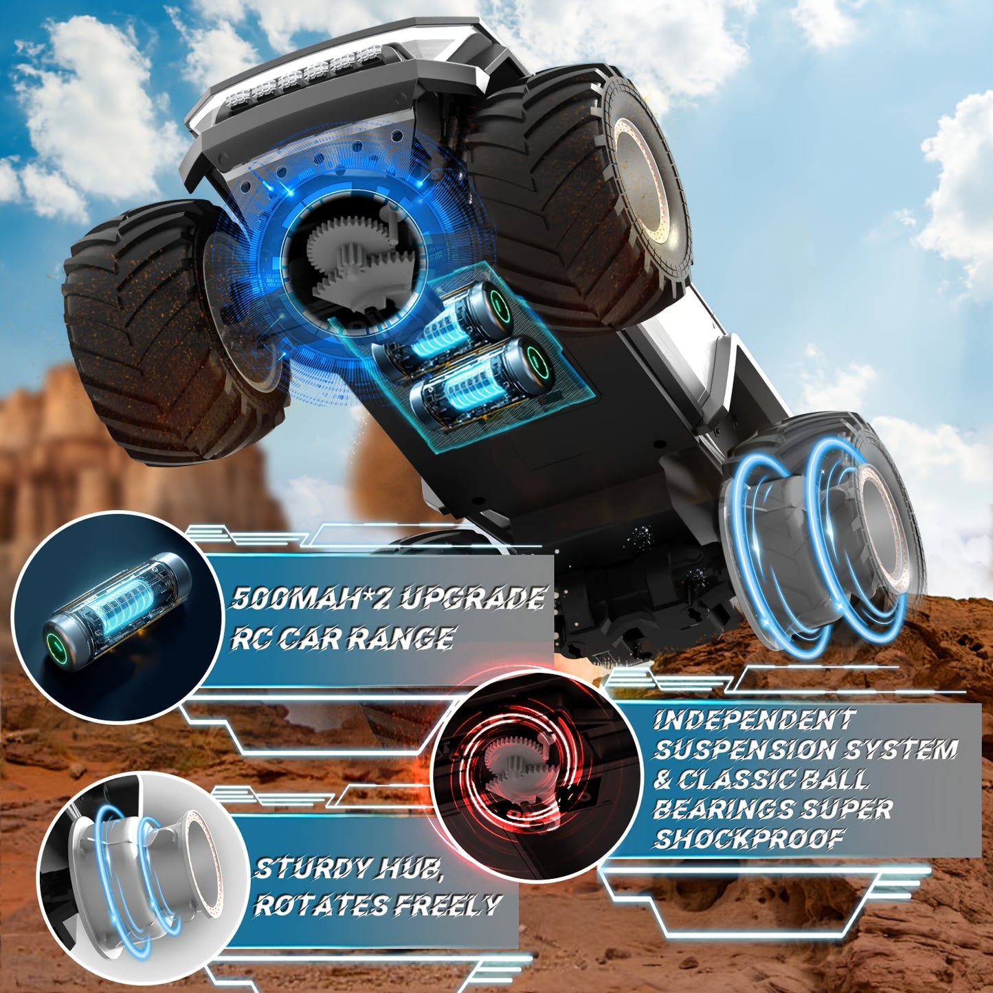 2.4GHz 4WD All Terrain RC Monster Truck with LED Lights