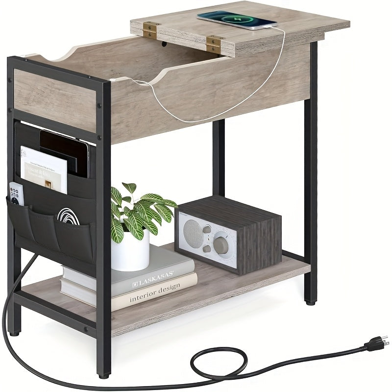 VASAGLE End Table With Storage And Charging Station For Living Room And Bedroom, Compact Side Table With Drawer
