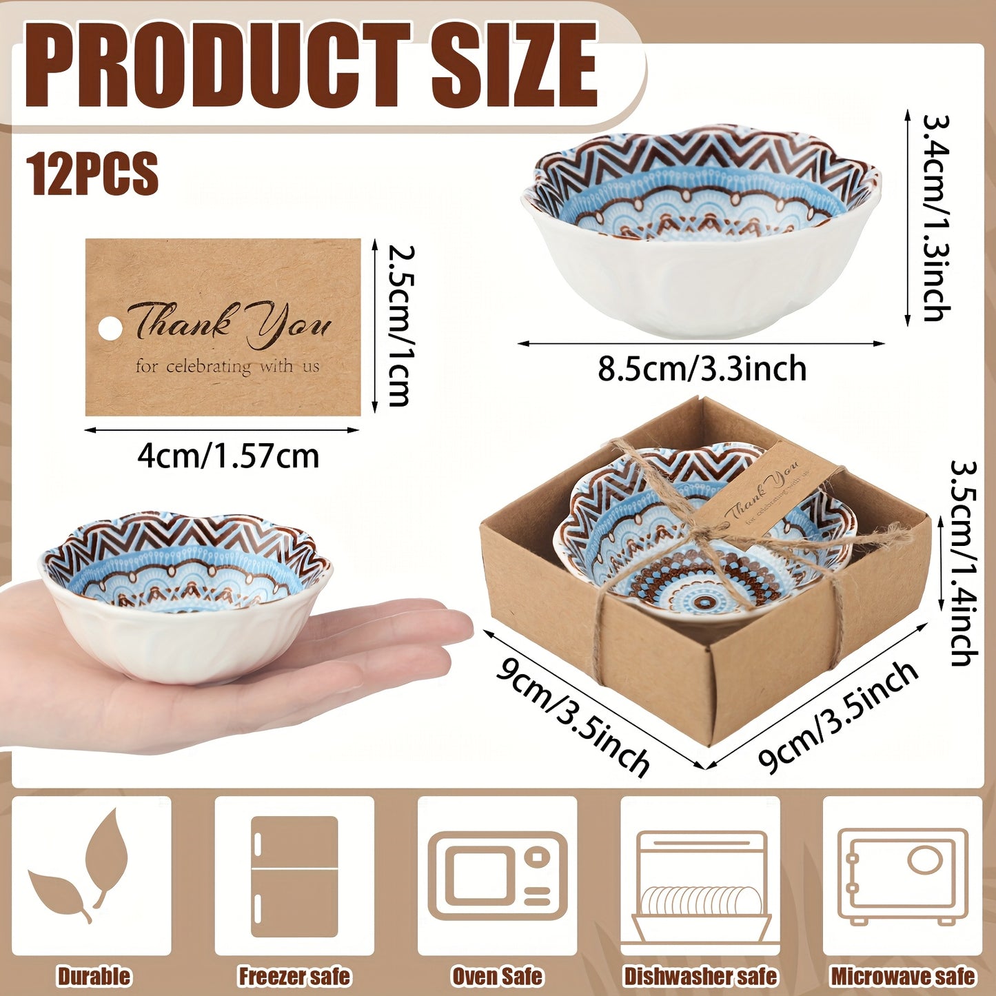 12 Pcs 3.3 Inch Ceramic Bowls For Wedding Boho Dipping Bowls