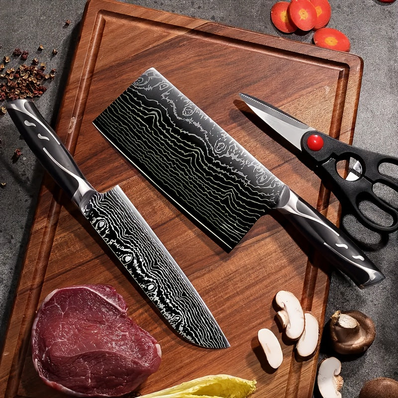 Damascus Kitchen Knife Set 7 Piece Universal Holder