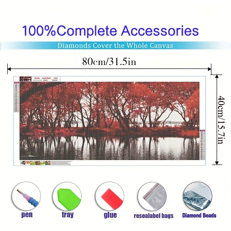 Autumn Lakeside Forest 5D Diamond Painting Kit Round Drill