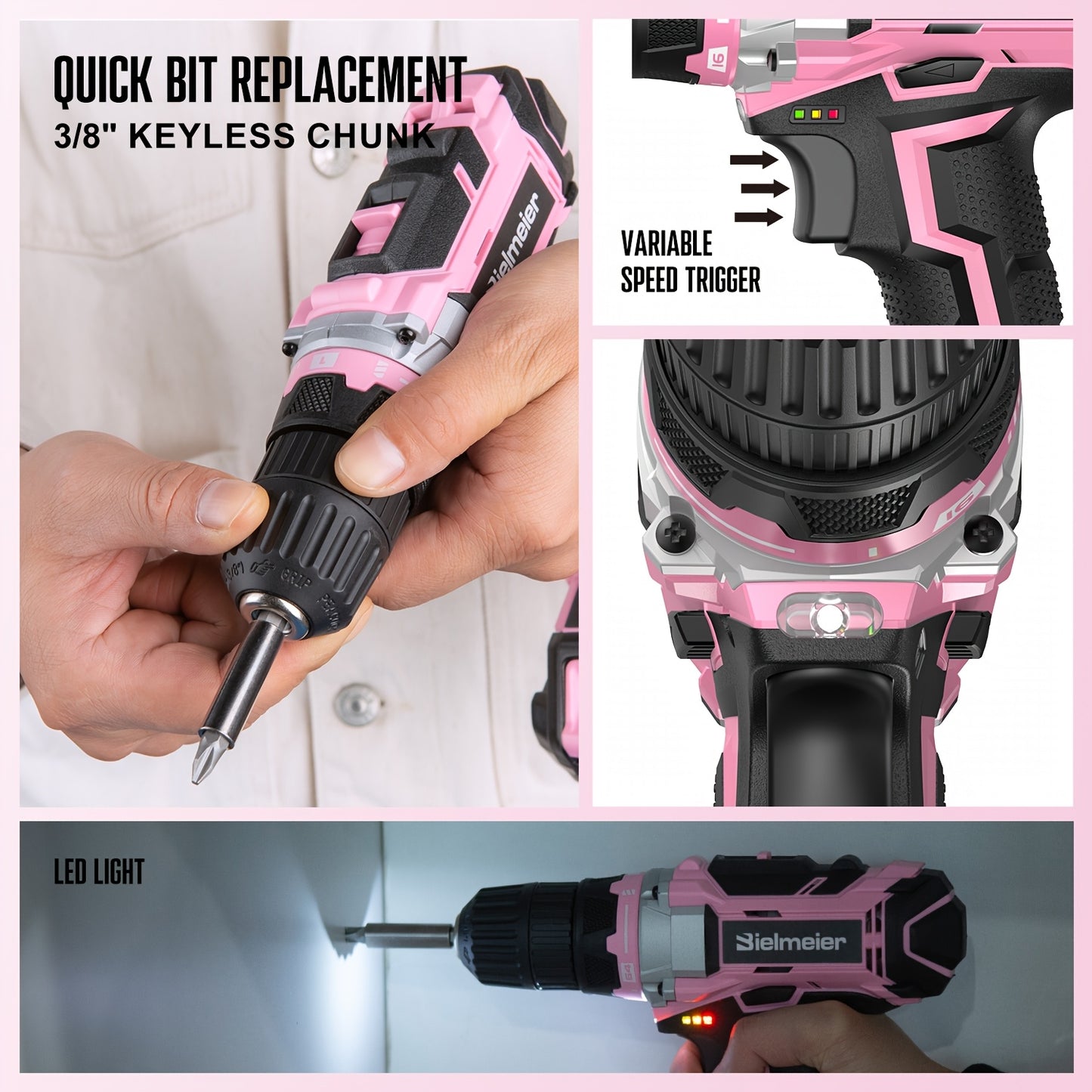 Pink 236 Piece Tool Kit With 20V Cordless Drill Driver