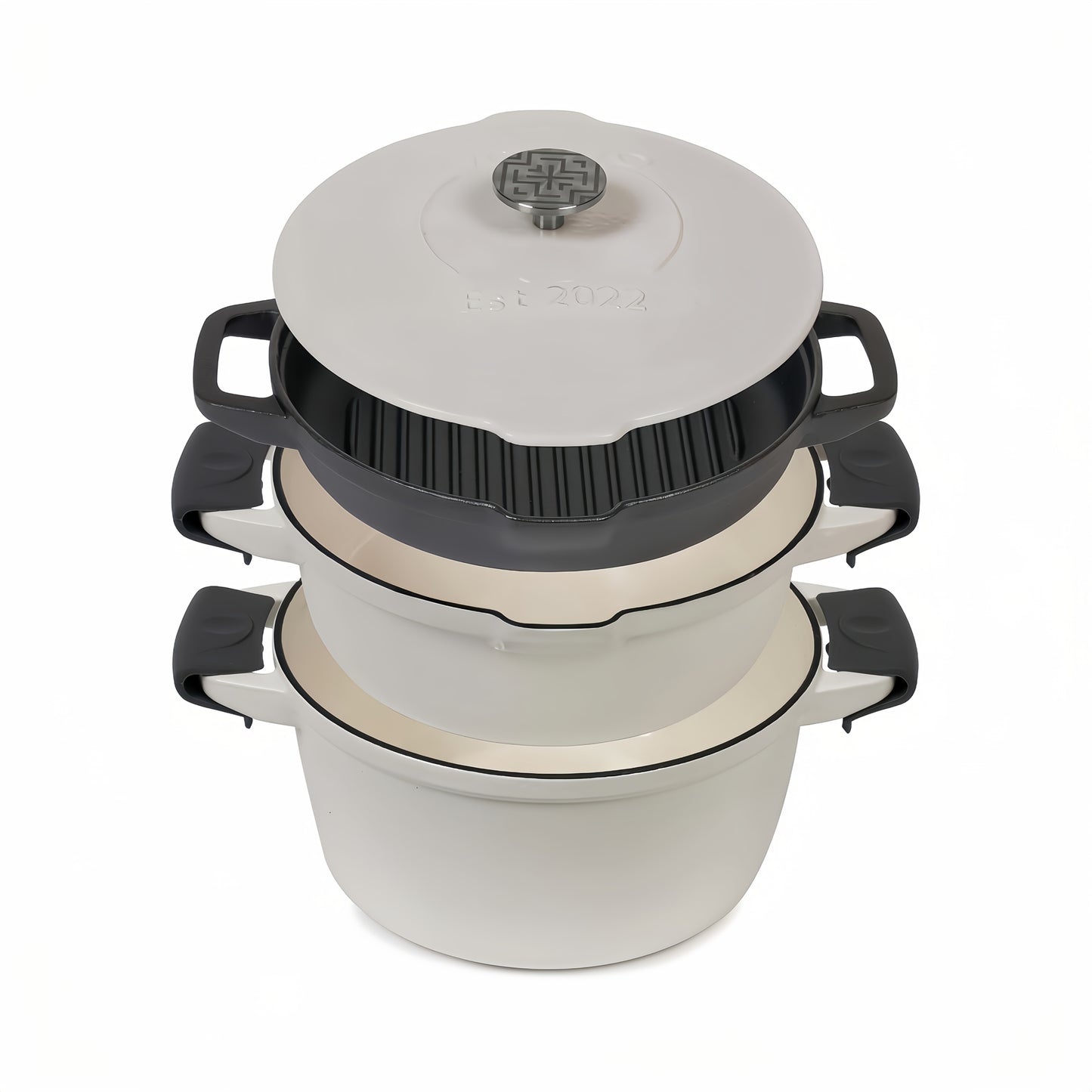 NATIVO 5 Piece Stackable Cast Iron Cookware Set Enamel