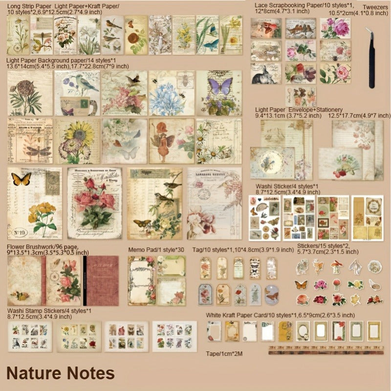 Yooma 222pcs Retro Handbook Paper Kit For DIY Stationery