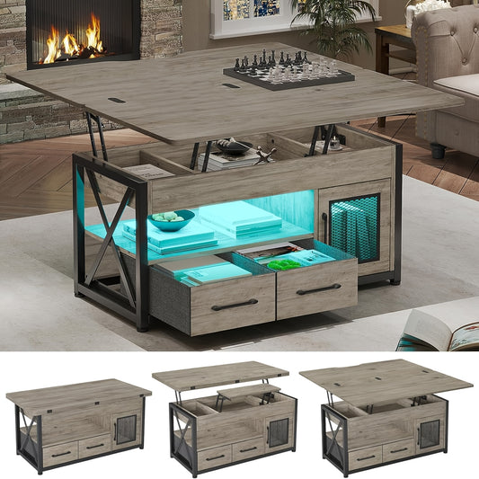 40 In Lift Top Coffee Table With Storage Drawers LED Light