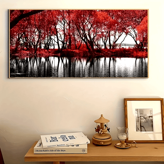 Autumn Lakeside Forest 5D Diamond Painting Kit Round Drill