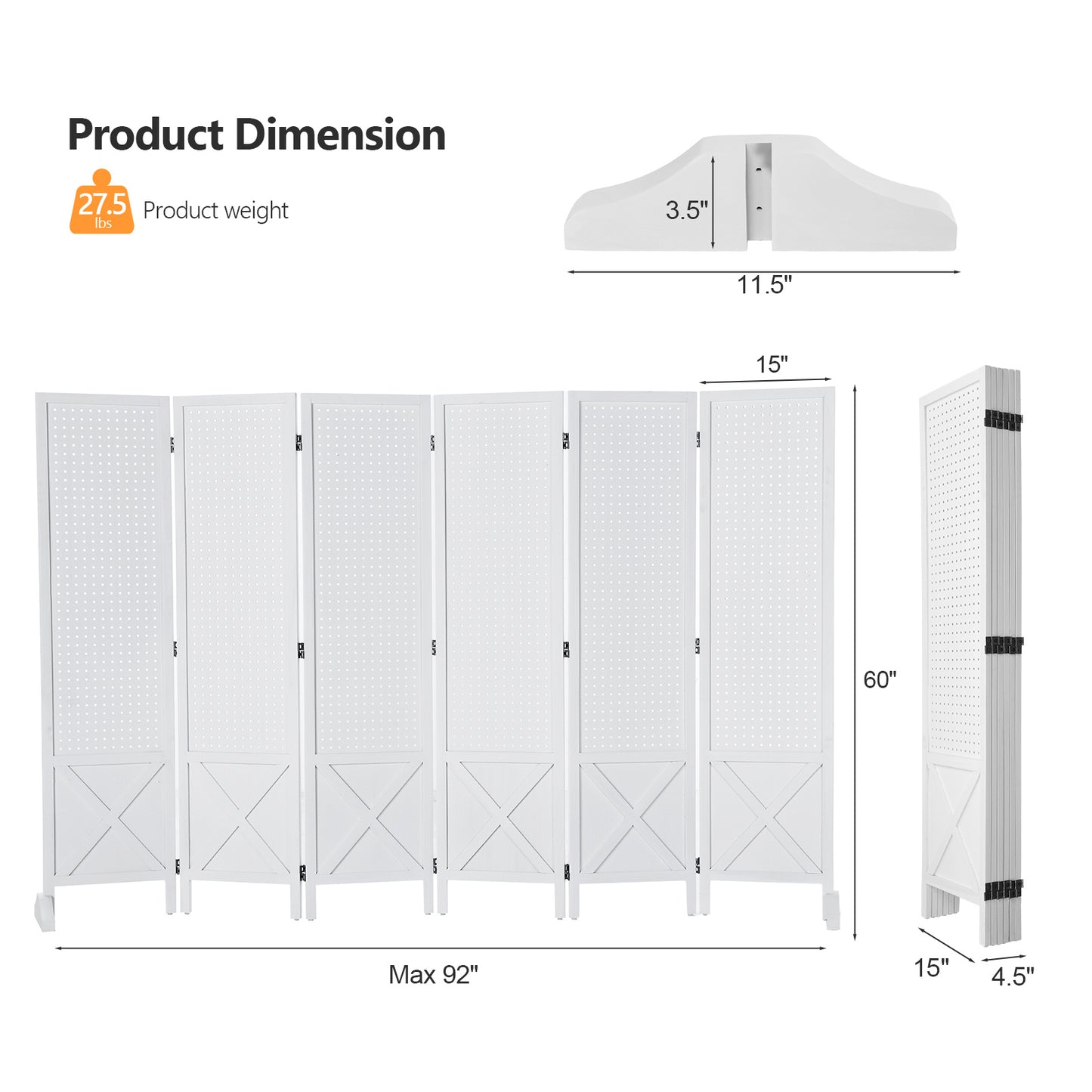 Vingli 60 Inch Freestanding Wood Pegboard Room Divider