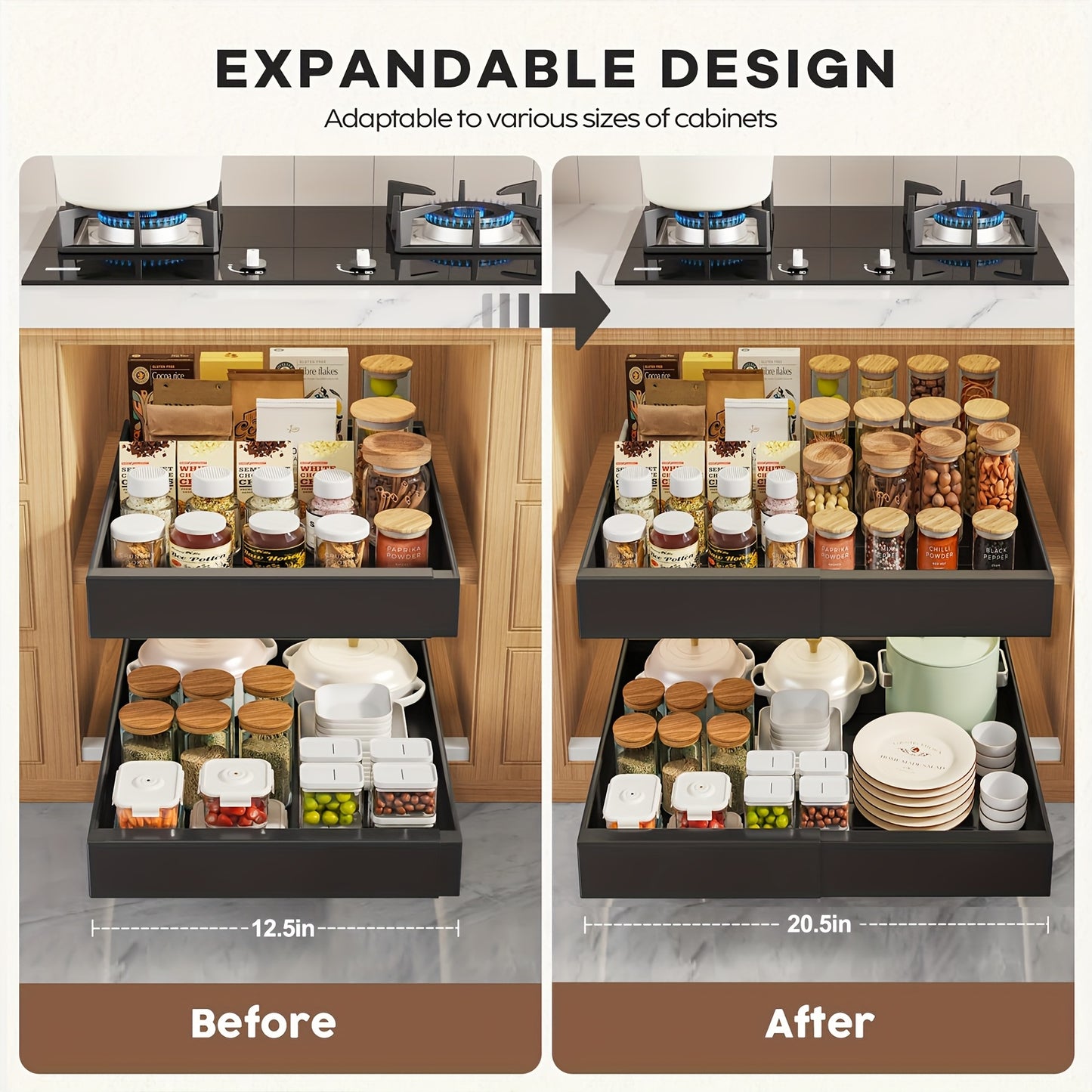 4-Drawer Heavy Duty Slide Out Cabinet Organizer 12.6-20.6