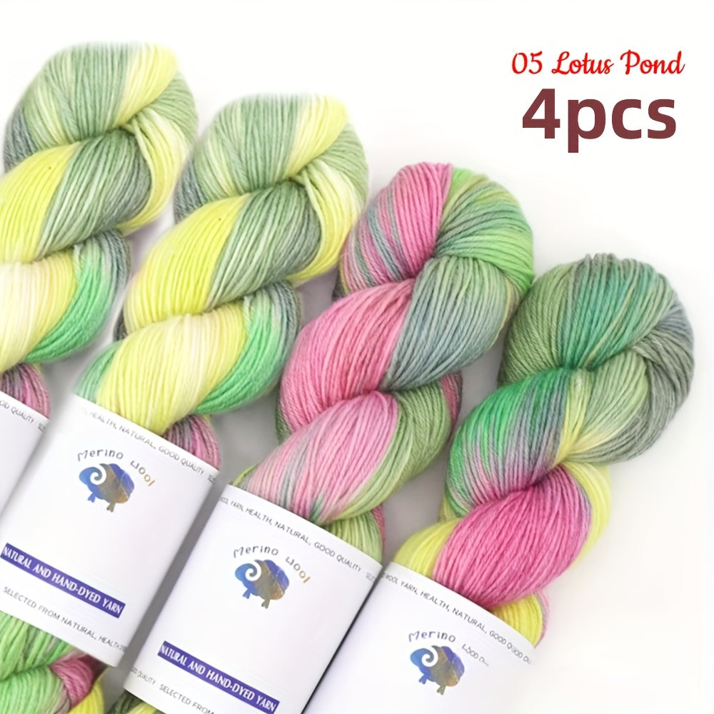 Hand Dyed Yarn Set Four Skeins For Knitting Scarves Hats