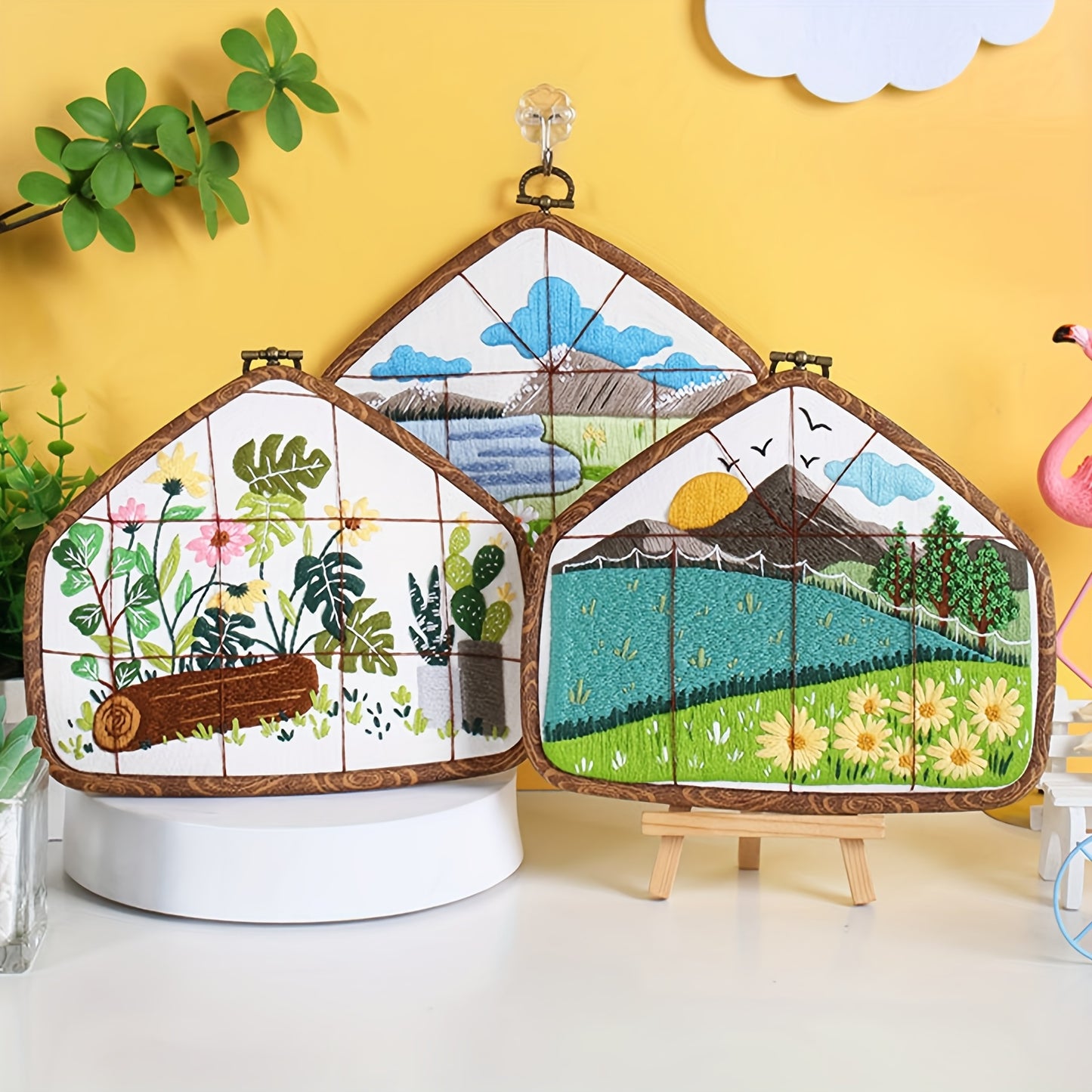 Beginner DIY Embroidery Kit Landscape Window View With Hoop