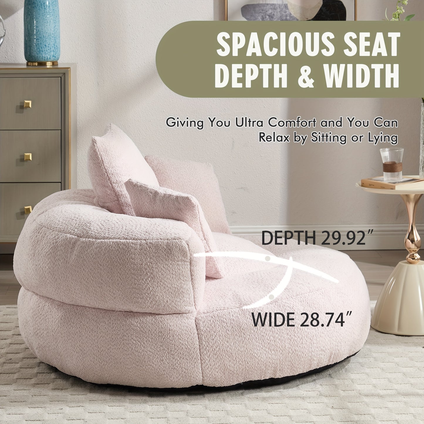 Plush Dark Blue Bean Bag Chair With Integrated Pillows