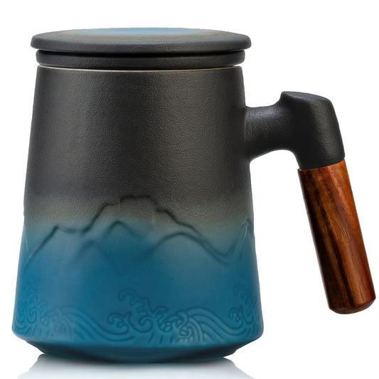Ceramic Teapot With Infuser And Lid Wooden Handle For Tea