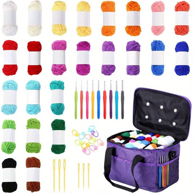All-In-One Crochet Kit With 24 Yarns Storage Case Beginners