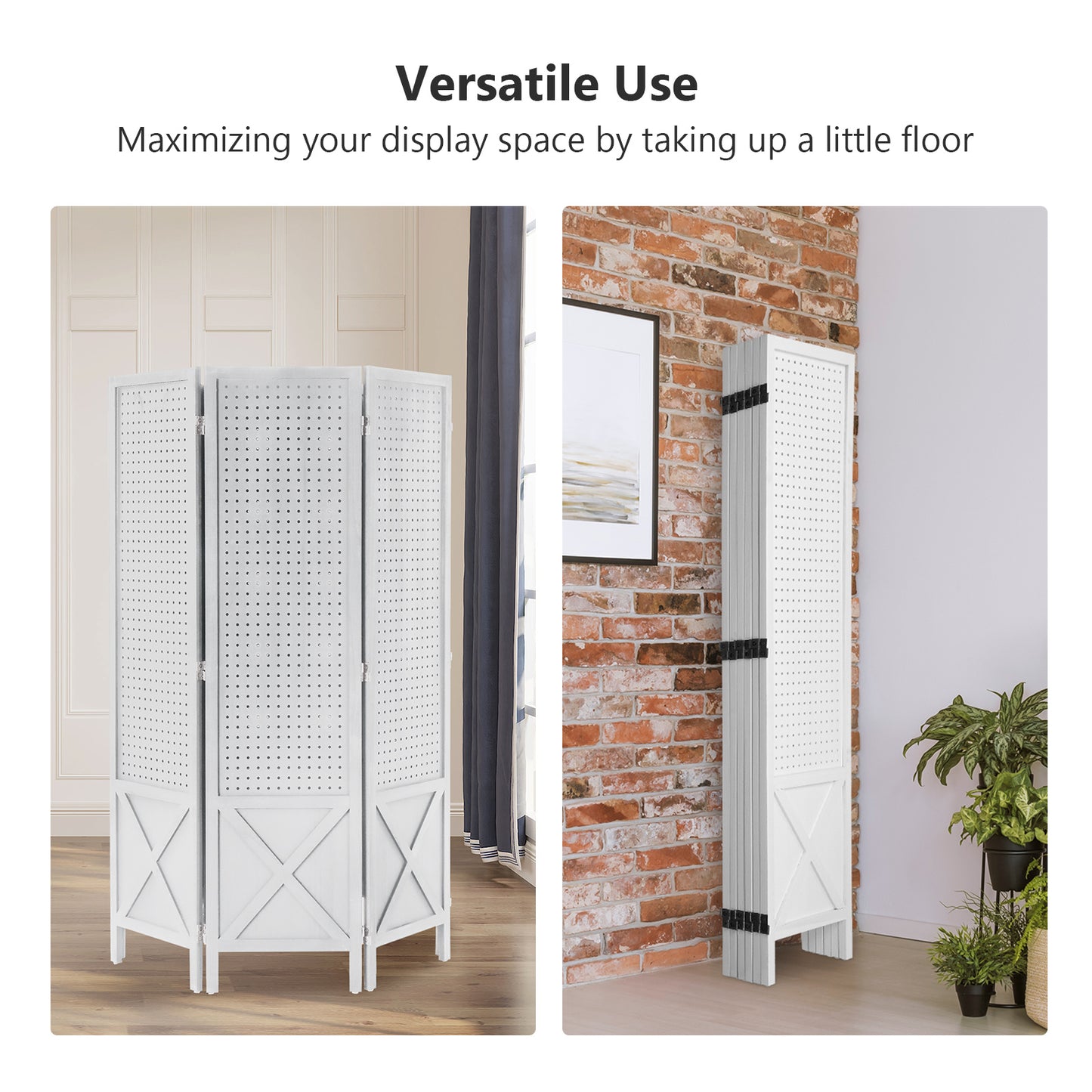 Vingli 60 Inch Freestanding Wood Pegboard Room Divider