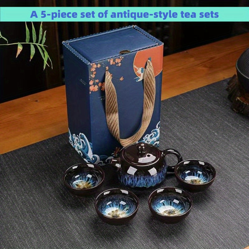 Blue Tears Ceramic Tea Set 5 Pieces Chinese Style Gift