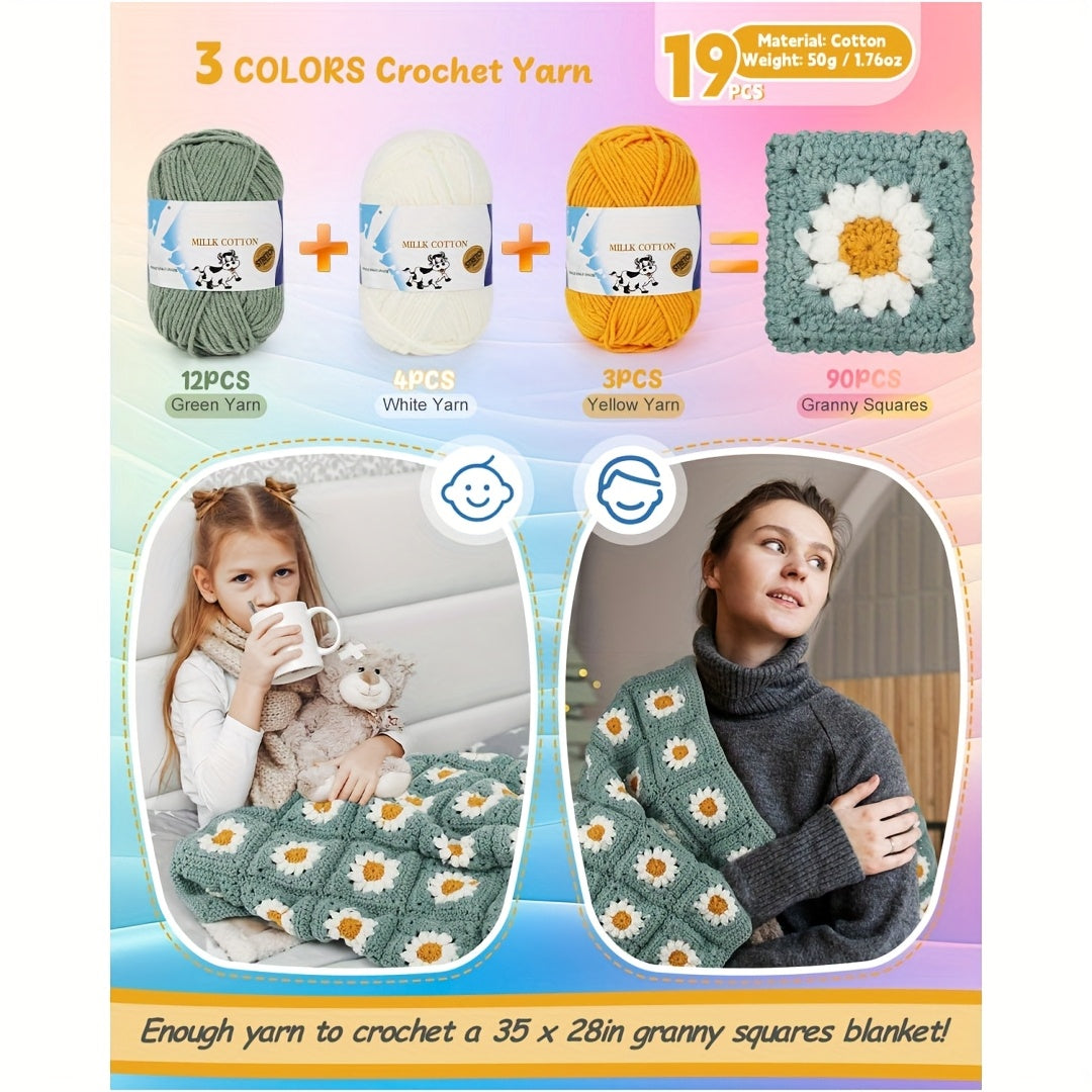 Beginner Crochet Blanket Kit With Granny Squares And Yarns
