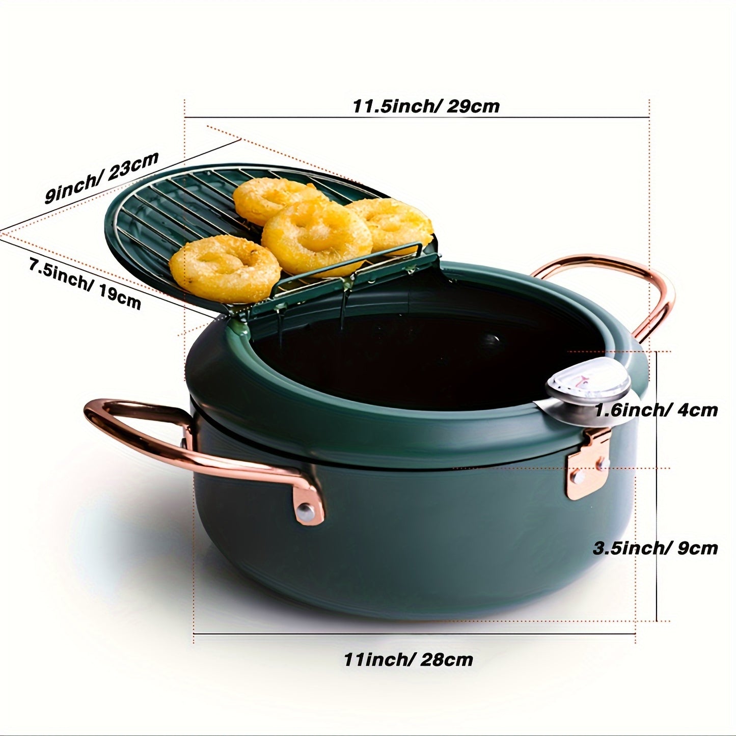 Green 4.3L Tempura Fryer Pot 11Inch Thermometer Nonstick