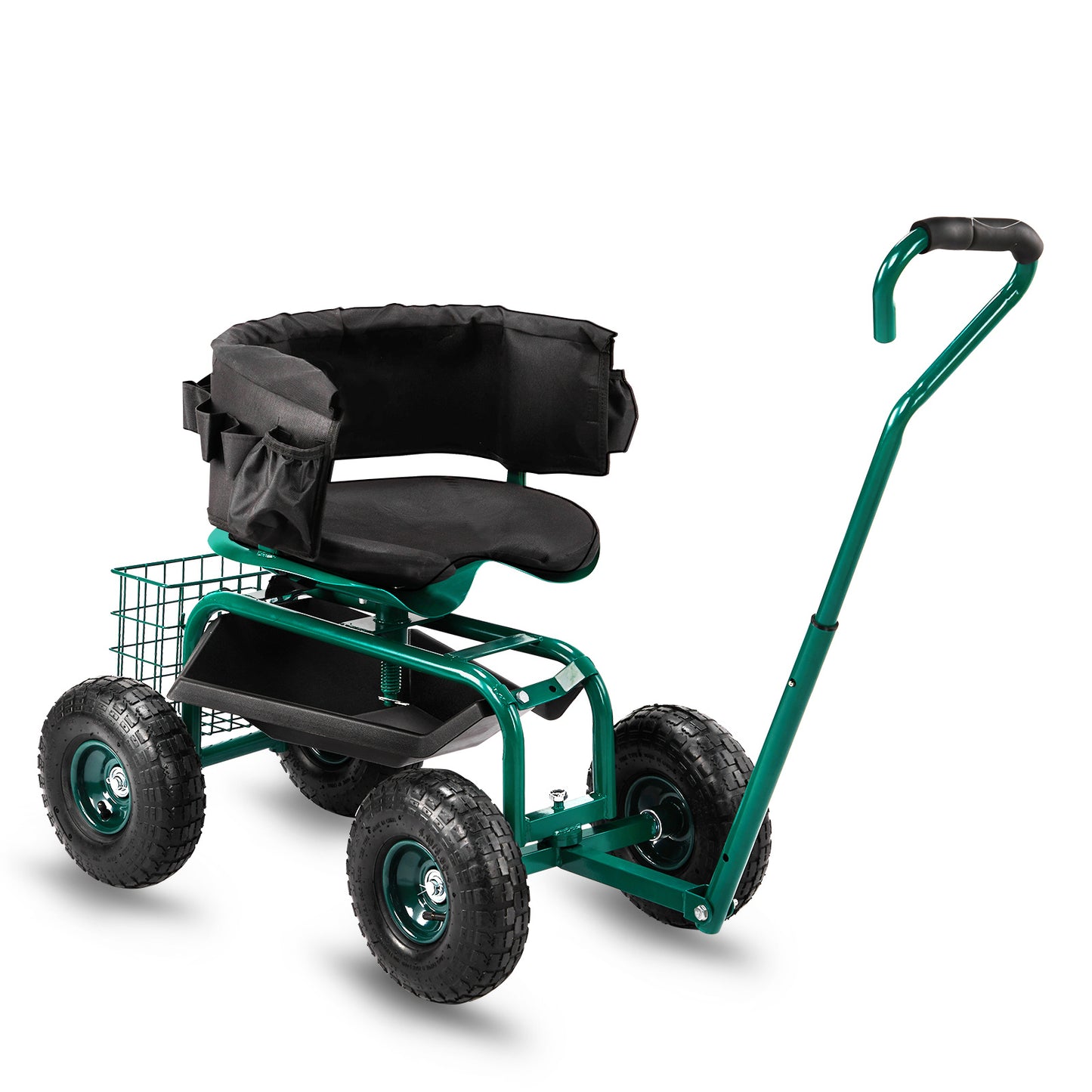 Telescopic Black Iron Garden Cart with Seat Cushion